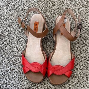 Miz Mooz Red and Brown Leather Slingback Sandals